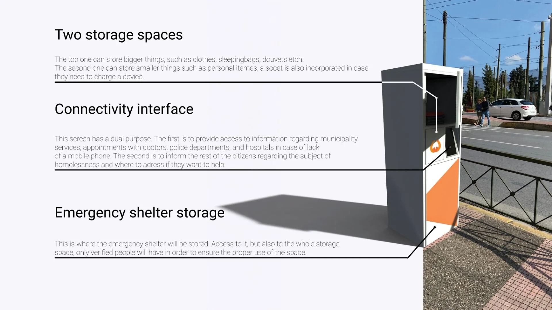 Design of a shelter and storage space for homeless people